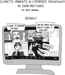 Illustration of Beowulf as a video meeting