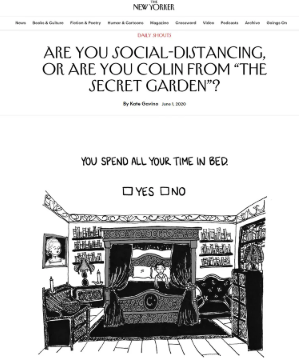 New Yorker quiz illustration of a person in bed inside a grand room